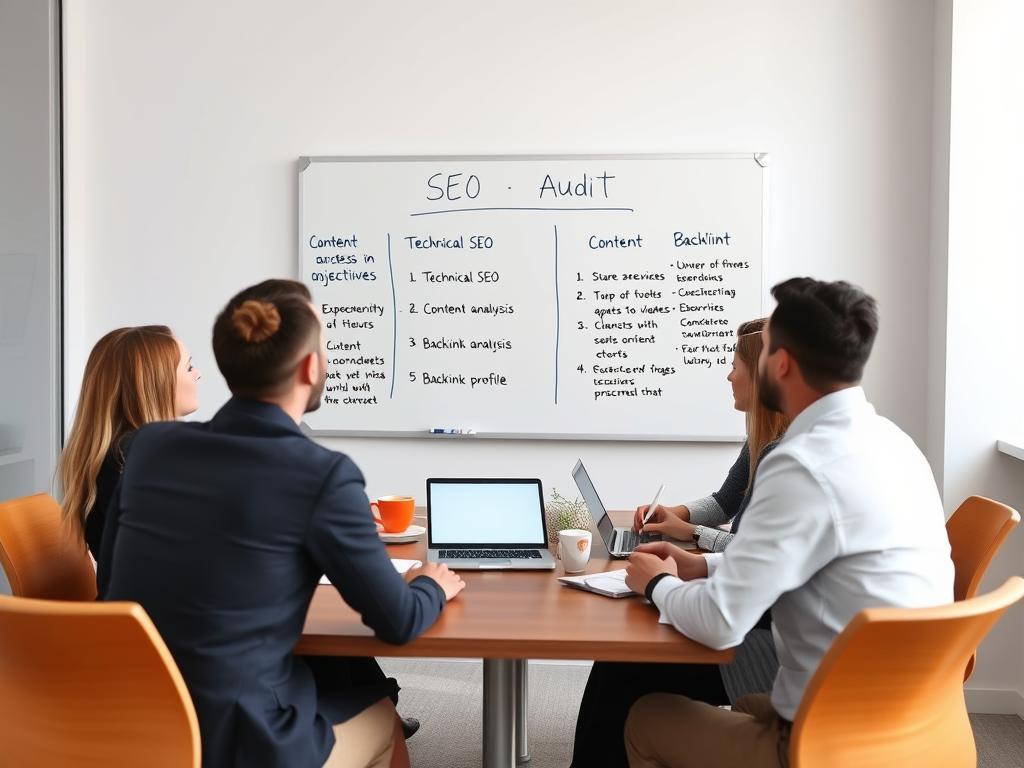 Business team defining SEO audit goals