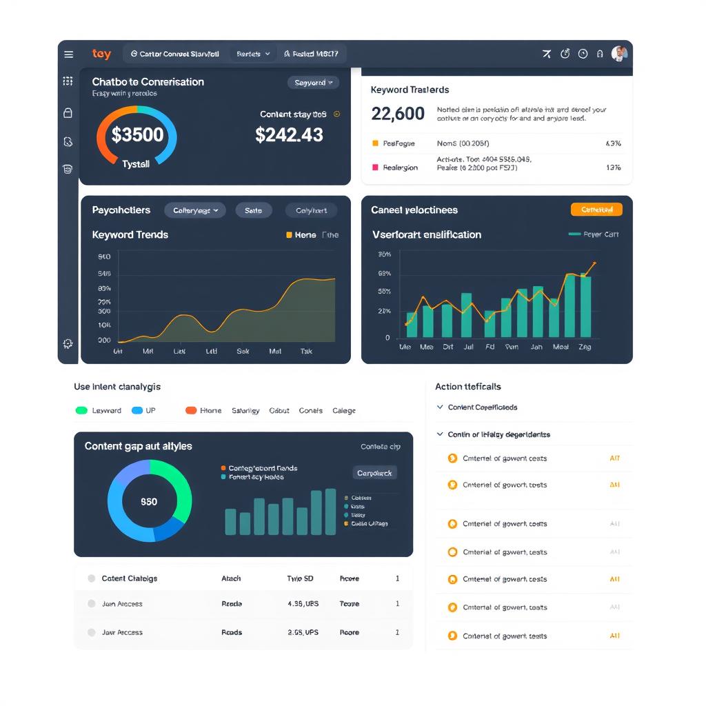 Data analysis dashboard showing SEO insights extracted from database-driven chatbot conversations